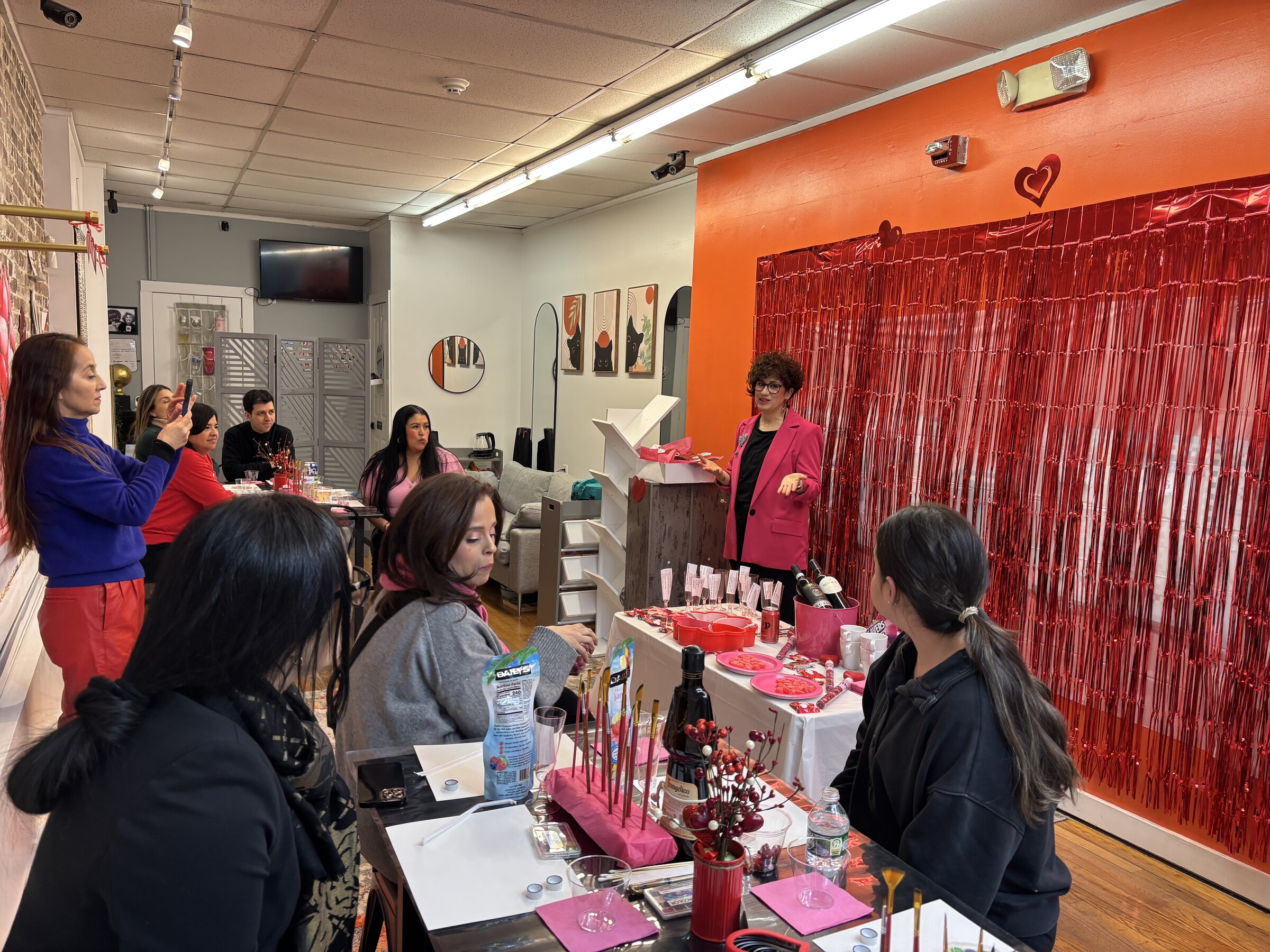 Group workshop gathering in a decorated event space